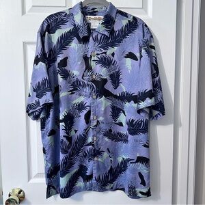 Men’s Honolulu LuLu Blue and Purple Hawaiian Shirt Size Large 100% silk